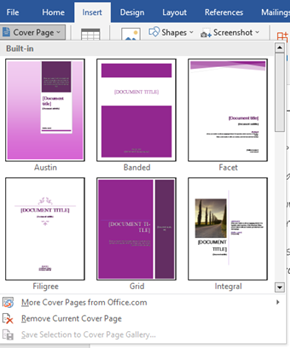Inserting Cover page in Microsoft word document