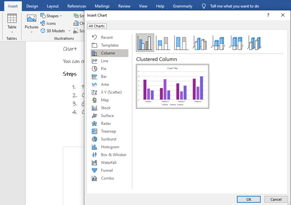 Inserting charts option