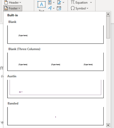 Inserting footers in Microsoft word document.
