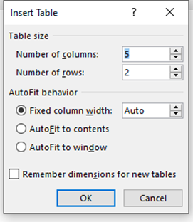 insert table option