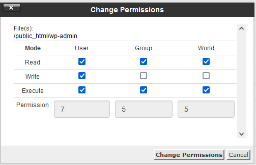 Change permission dialogue box