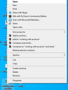 Microsoft excel document opening option