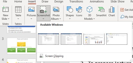 Screen shoot option of power point.