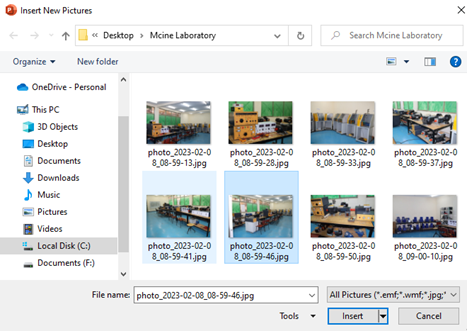 5.	Click on File/Disk button repeatedly to add individual photo. 