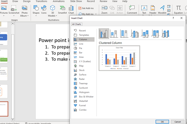 Chart option of box of power point.