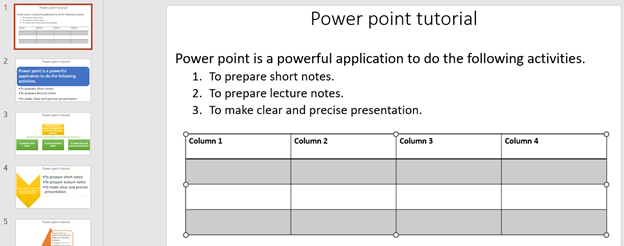 Selected table style of power point content.