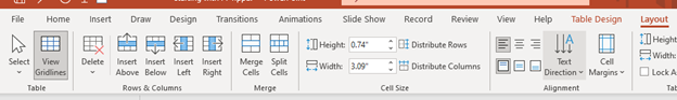 Table layout option of power point.