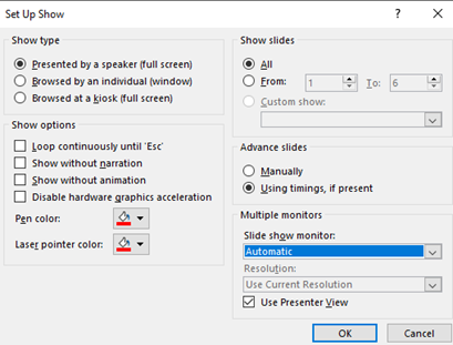 Slide show setup option of power point.