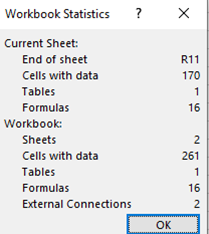 Workbook statistics window of MS excel.