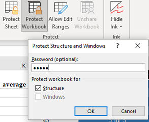 Workbook protect option of MS excel.