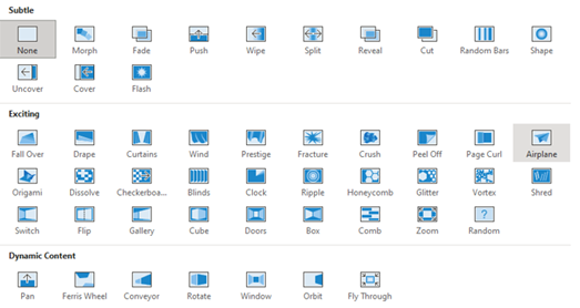 PowerPoint transition option.