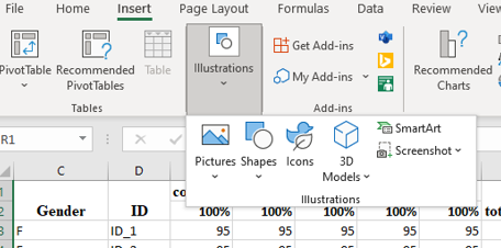 illustration option of MS EXCEL.
