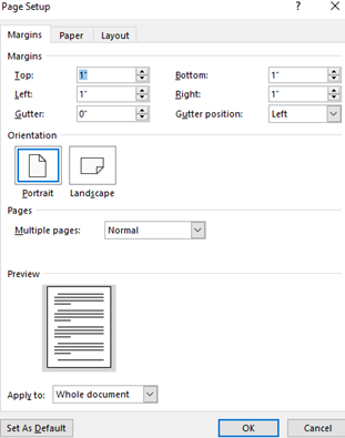 Custom margin option of Microsoft word