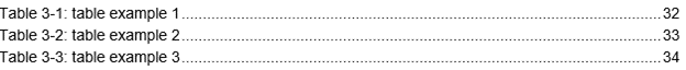 Example of list of table.